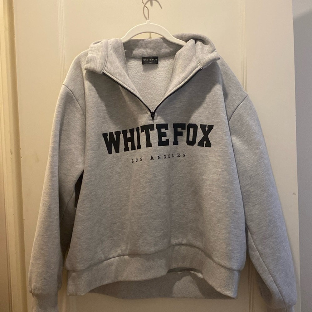 White fox zip front sweatshirt